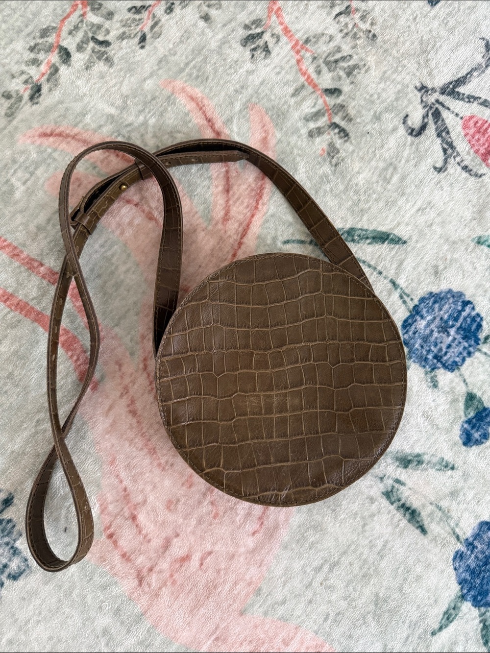 Madewell leather Round Croc-Embossed Crossbody Bag -  olive green - brown